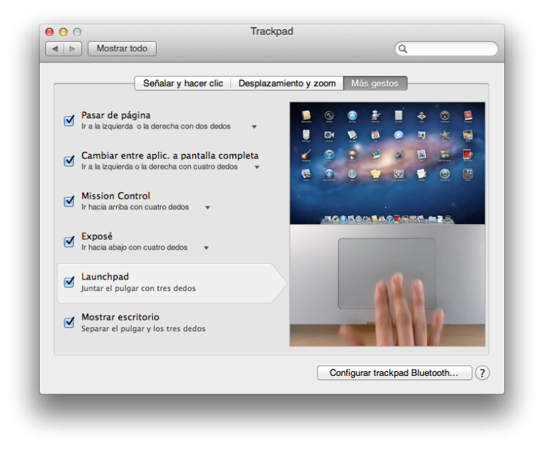 Nuevos gestos en OSX Lion