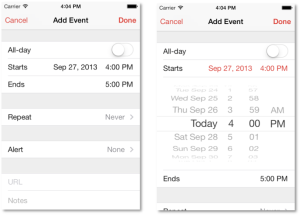 Novedades en iOS 7 8 UIDatePicker inline