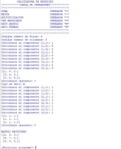 calculadora de matrices con numpy