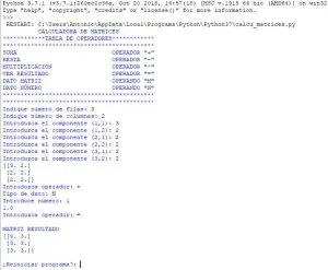 calculadora de matrices con numpy