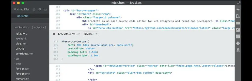 Mejores editores de código 3 Interfaz de usuario de Brackets en Adobe