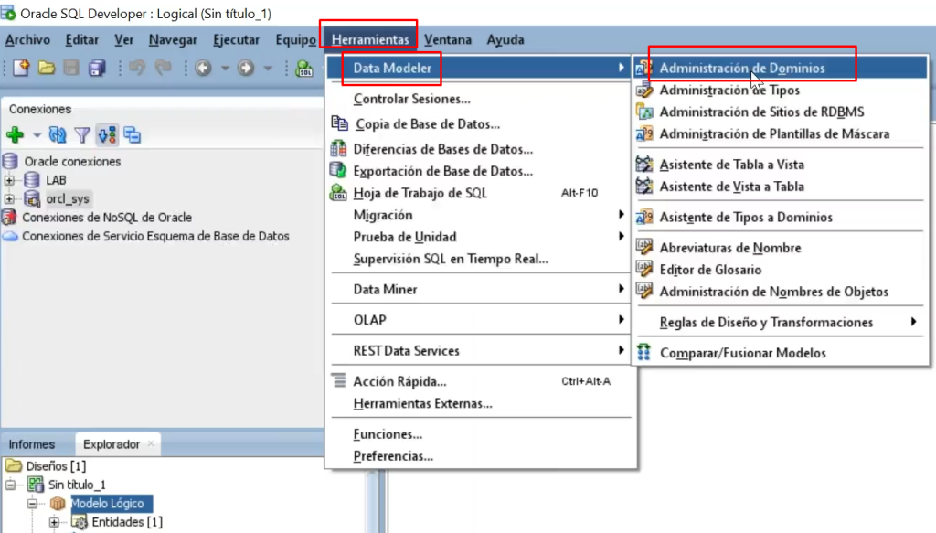 Crear un dominio en un modelo lógico de datos 1 dominio en un modelo lógico de datos: paso 1