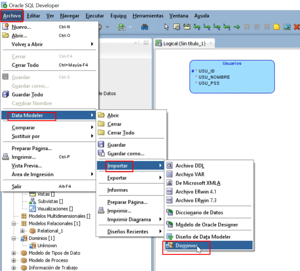 Asociar un dominio de datos a un diseño lógico 1 dominio de datos: paso 1