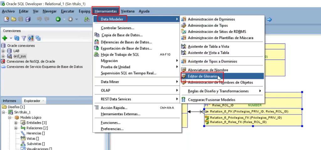 Crear un glosario en Data Modeler 1 glosario en data modeler: paso 1