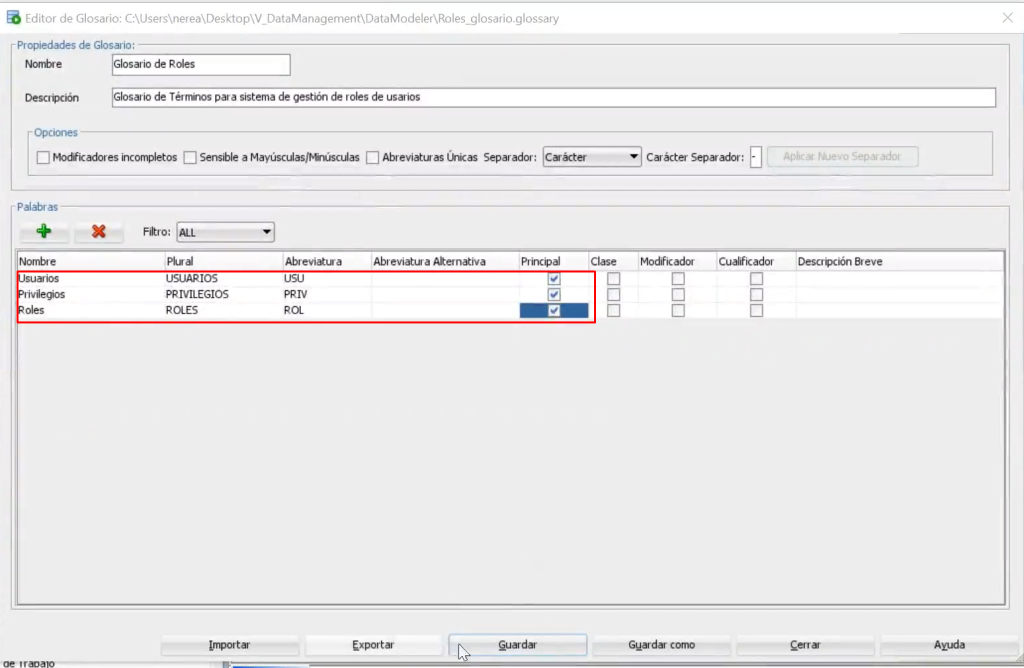 Crear un glosario en Data Modeler 4 glosario en data modeler: paso 4