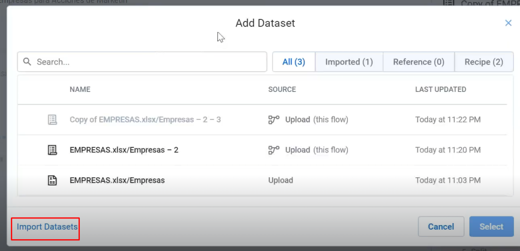 configuración de un recipe en Trifacta: paso 3