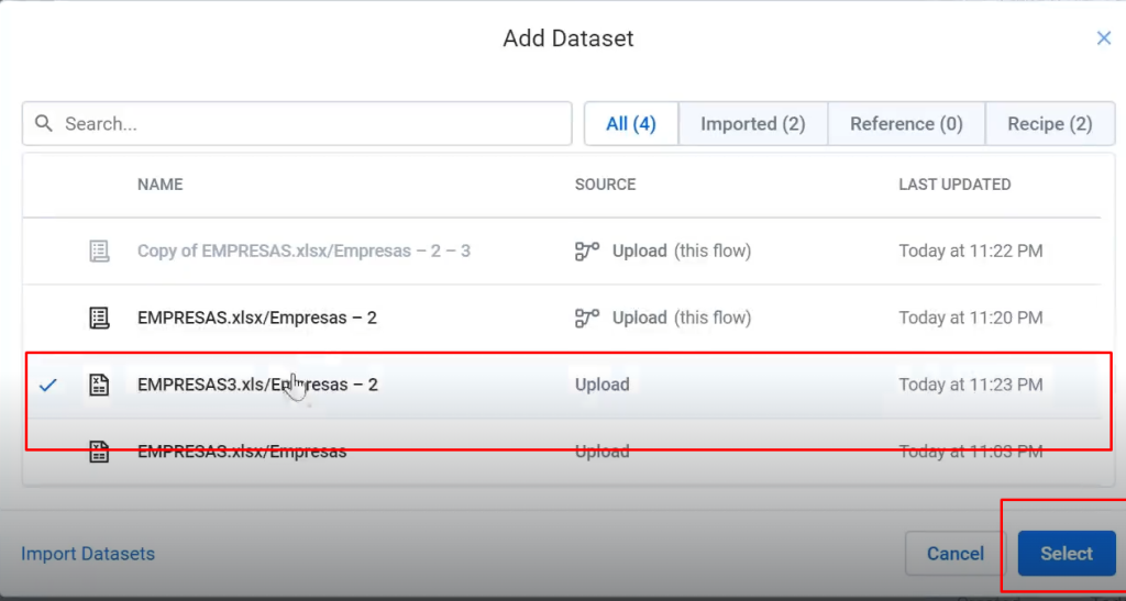 configuración de un recipe en Trifacta: paso 5