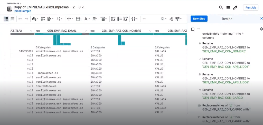 configuración de un recipe en Trifacta: paso 7