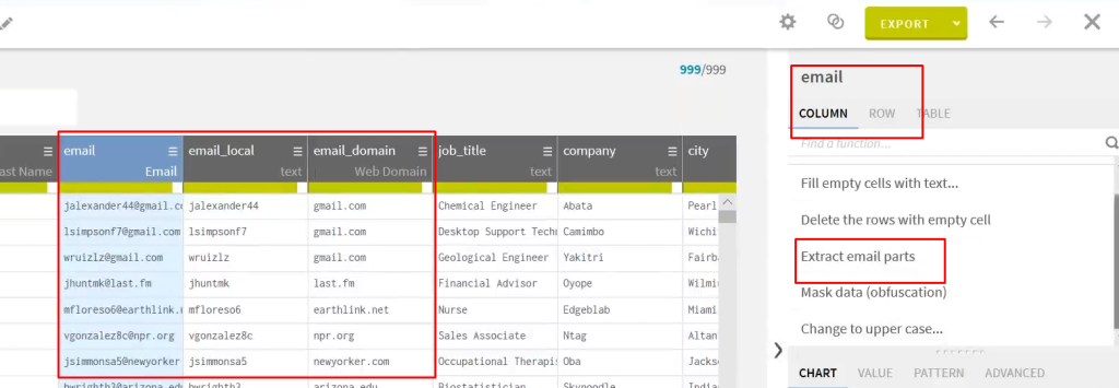estandarizar el campo de email en Talend: paso 1