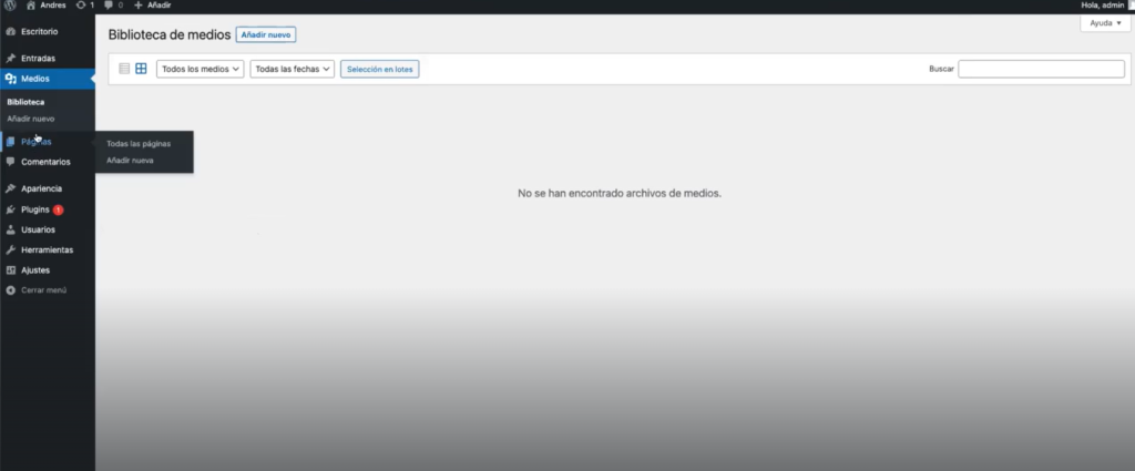 Medios y páginas en wordpress.org