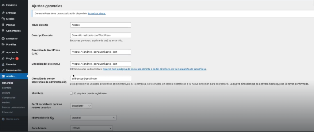 Tipos de ajustes en wordpress.org