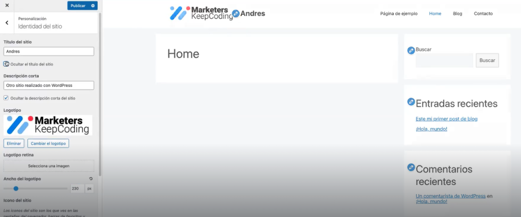 Personalizar tu primer sitio en wordpress
