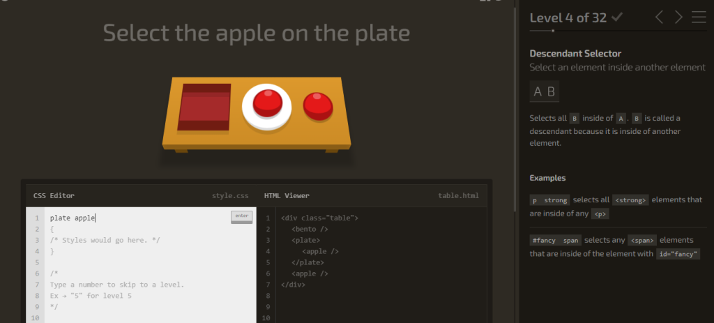 Solucionemos del nivel 1 al 9 de CSS Diner 4 nivel 1 al 9 de CSS diner