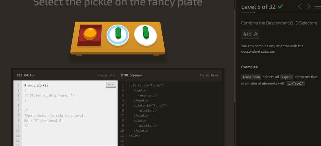 Solucionemos del nivel 1 al 9 de CSS Diner 5 nivel 1 al 9 de CSS diner