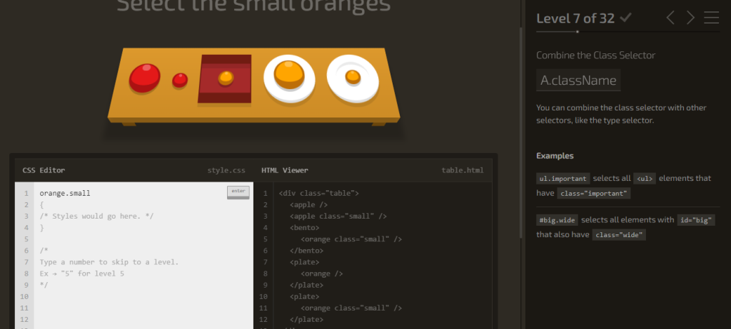 Solucionemos del nivel 1 al 9 de CSS Diner 7 nivel 1 al 9 de CSS diner