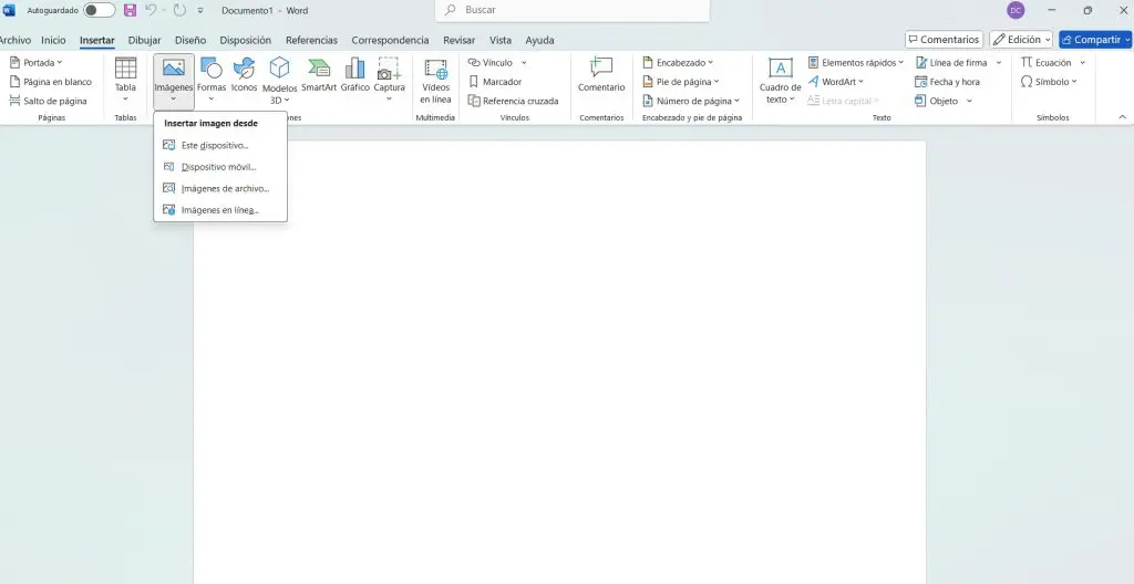 ¿Cómo poner una foto de fondo en Word? Guía paso a paso para personalizar tus documentos 2 Selecciona "Imágenes".