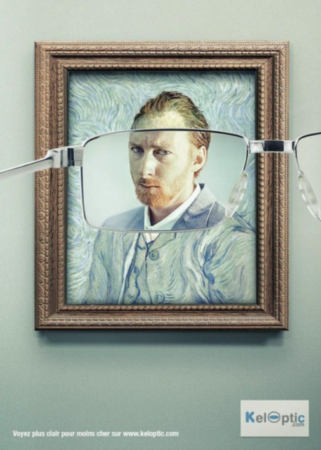 Un anuncio del fabricante de gafas frances, Keloptic con un autoretrato del impresionista holandés Vincent Van Gogh