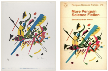 A la izquierda, la obra de uno de los precursores del arte abstracto, Vasili Kandinski, titulada Small Worlds I (Kleine Welten I) y, a la derecha, una antología de historias de ciencia ficción ilustrada con la misma obra.