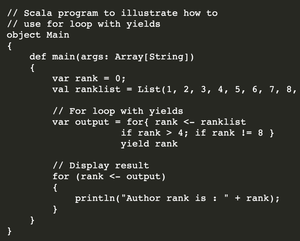 ¿Qué es y cómo se usa for loops en Scala? 12