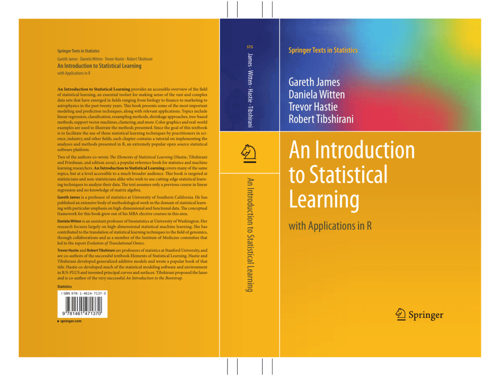 libros sobre data mining: portada del libro an introduction to statitical learning