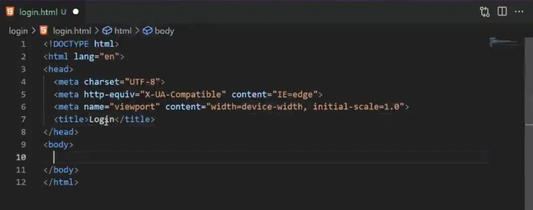 Código inicial para crear una pantalla de login en HTML