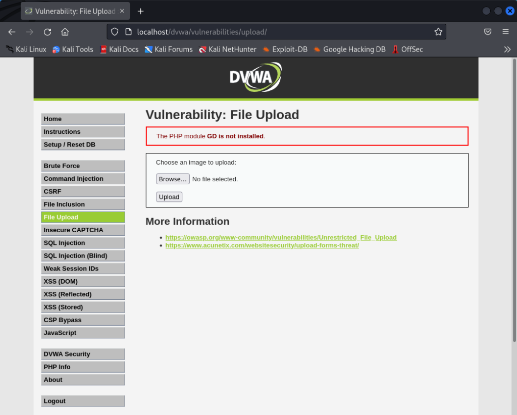 Ataque de subida de ficheros en DVWA 3