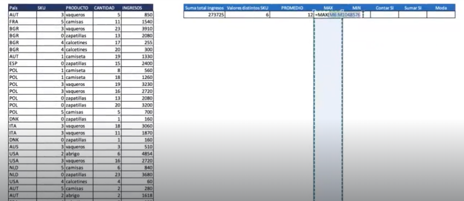 Ejercicio con los cálculos de operaciones en Excel 2