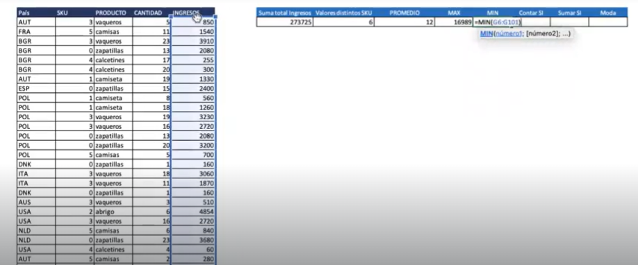 Ejercicio con los cálculos de operaciones en Excel 3
