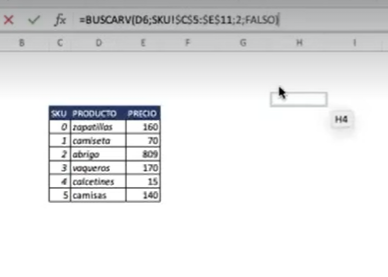 Ejercicio de buscar v en Excel