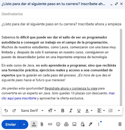 Fórmula HGL del email marketing ejemplo