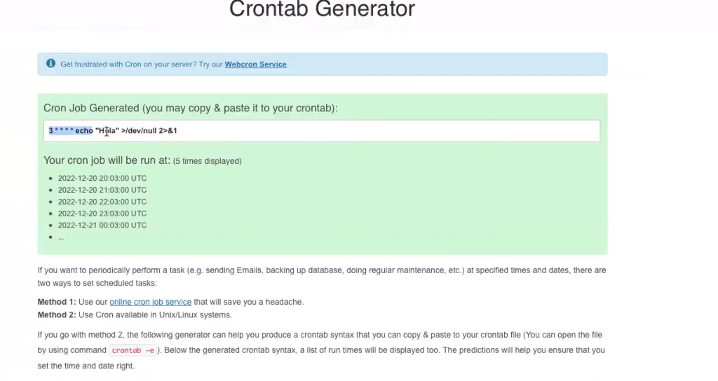 Configuración de un cron con crontab 4