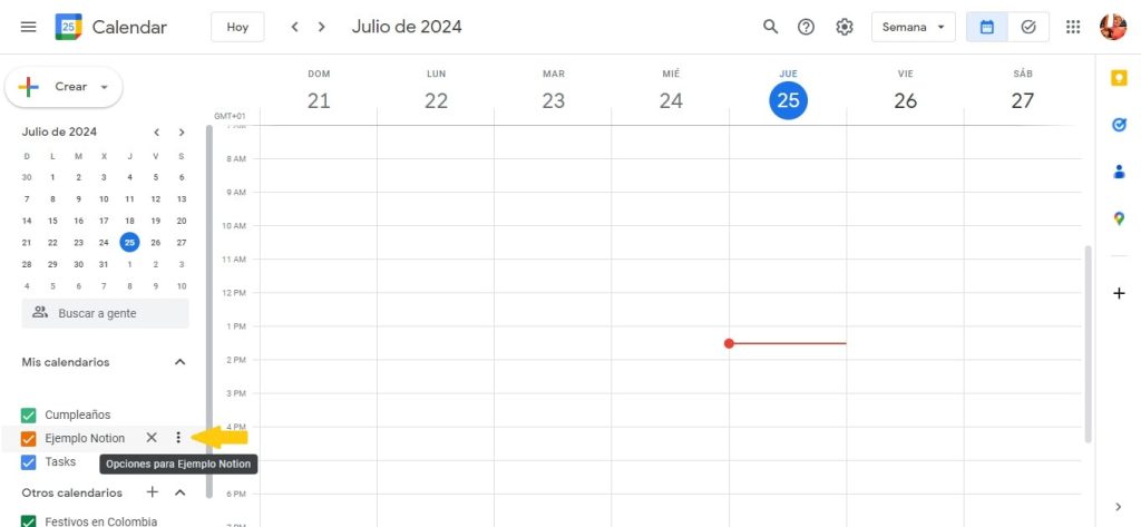 Google Calendar en Notion