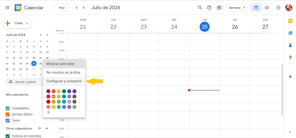 Google Calendar en Notion