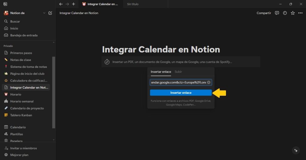 Google Calendar en Notion