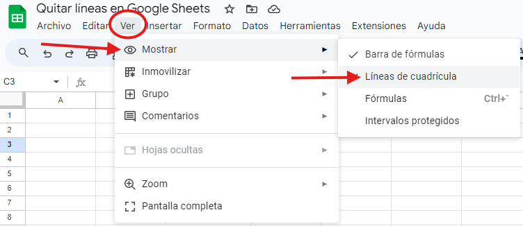 cómo quitar líneas en google sheets