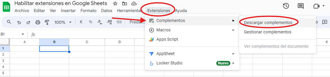 cómo habilitar extensiones en Google Sheets