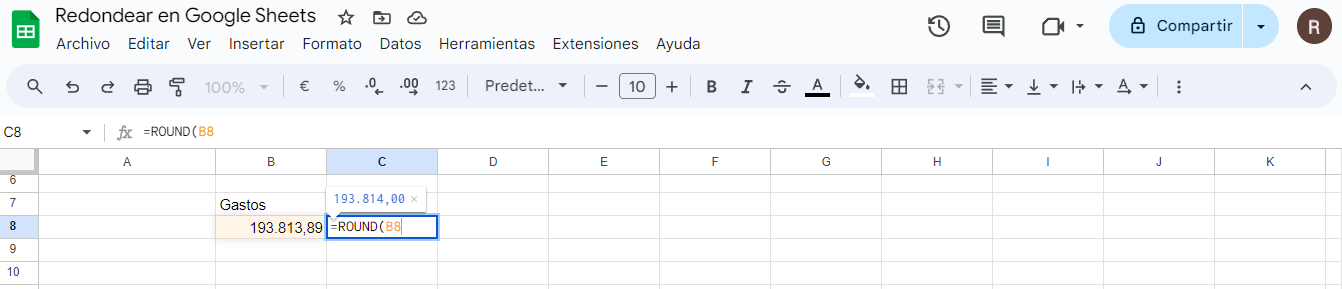 redondear en Google Sheets
