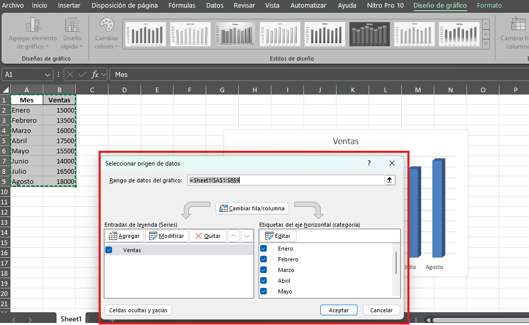 ajustar datos en gráfico de excel