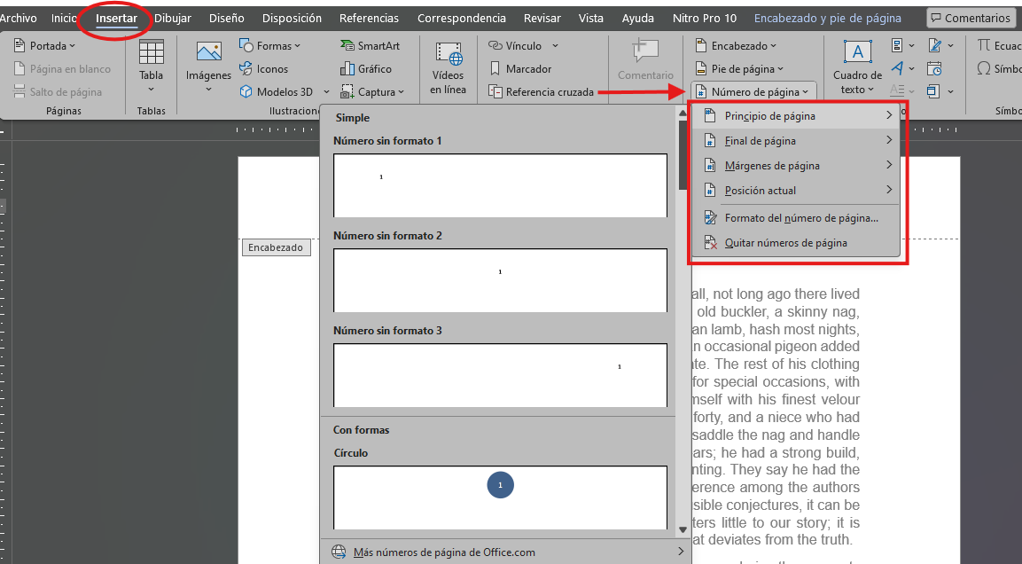 cómo numerar las páginas en word