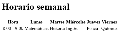Crea tu primer horario en HTML: paso 1