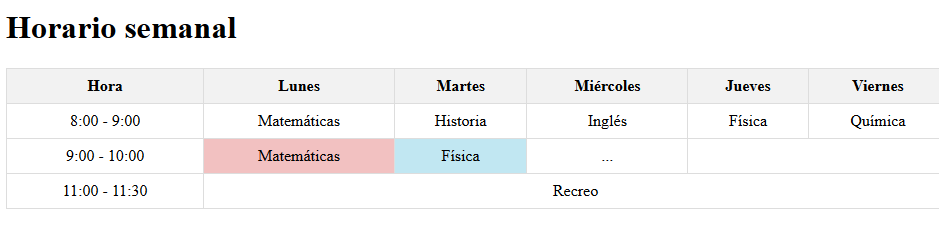 Crea tu primer horario en HTML: paso 4