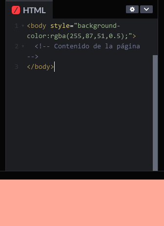 cómo poner un fondo de color en HTML: color sólido forma 4 opacidad