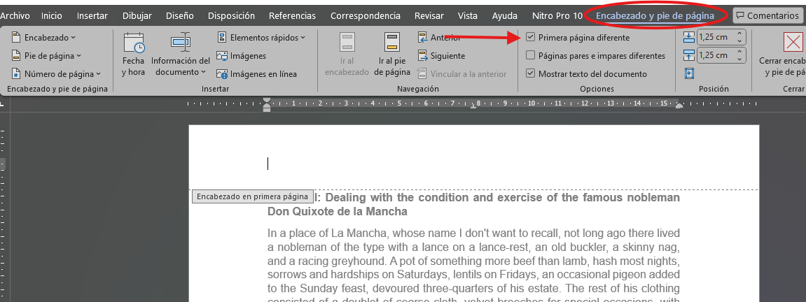 numerar las páginas en Word