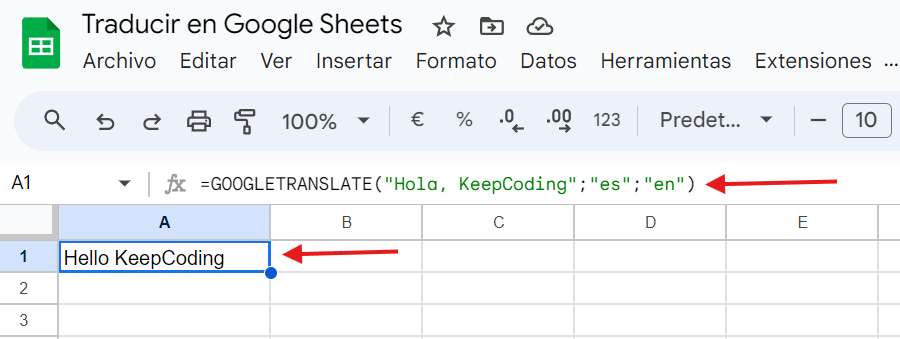 cómo traducir en Google Sheets