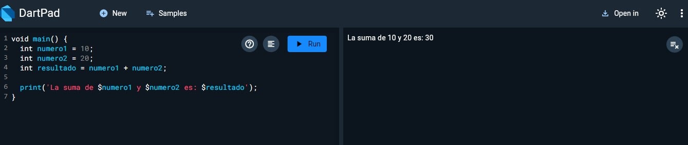 DartPad ejemplo