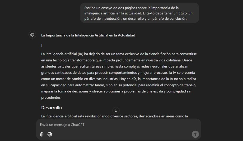 Ejemplo de prompt de texto