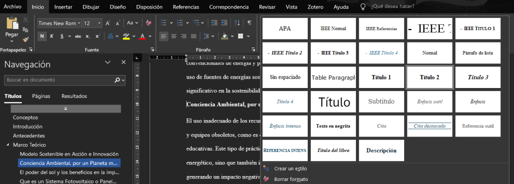 hacer un índice en Word: paso 1