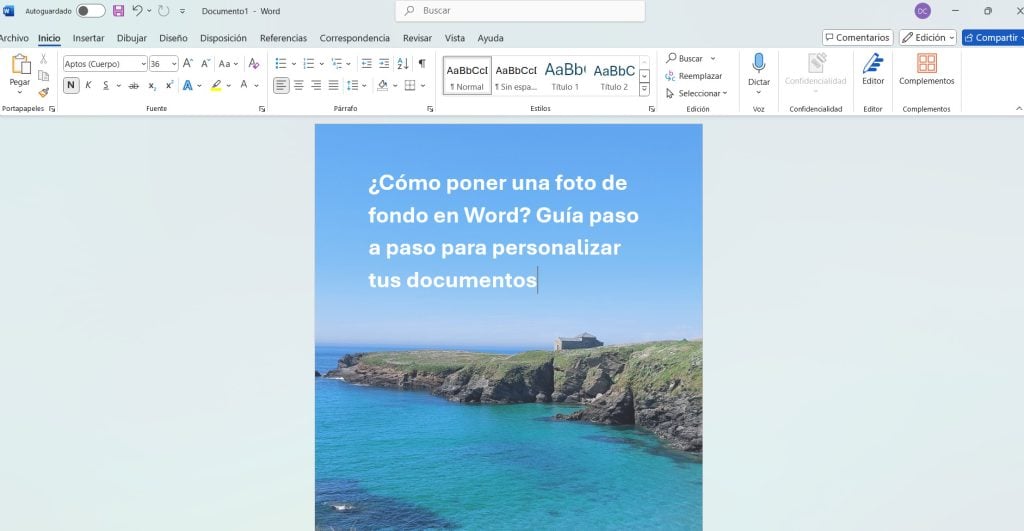 Resultado de cómo poner una foto de fondo en Word