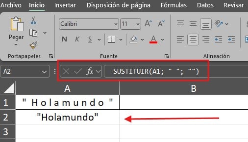 quitar espacios en blanco en Excel