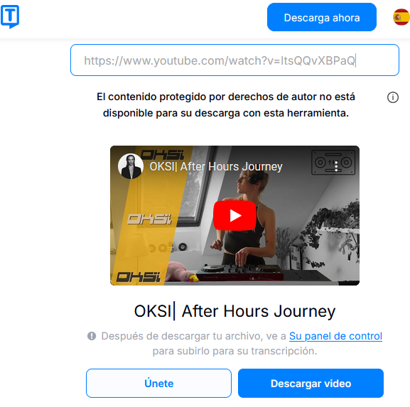 descargar videos de YouTube con transkriptor